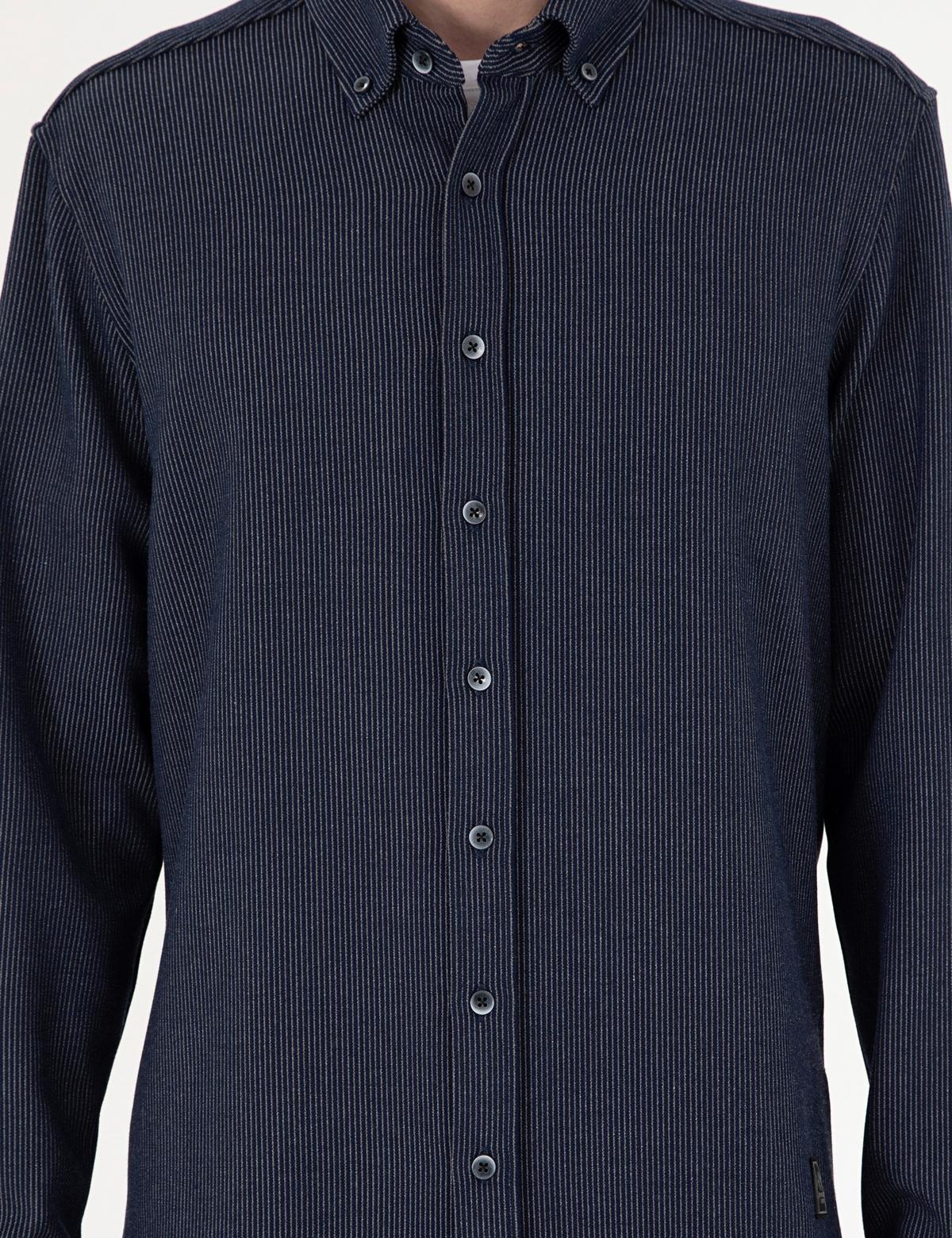 Lacivert Çizgili Regular Fit Uzun Kollu Gömlek - 50293947005