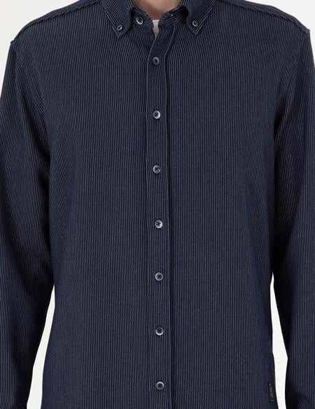 Lacivert Çizgili Regular Fit Uzun Kollu Gömlek - 50293947005