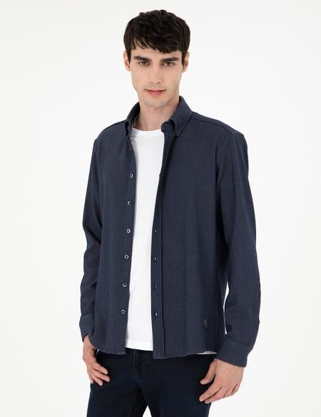 Lacivert Çizgili Regular Fit Uzun Kollu Gömlek - 50293947005