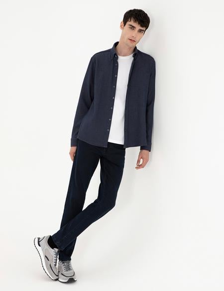 Lacivert Çizgili Regular Fit Uzun Kollu Gömlek - 50293947005