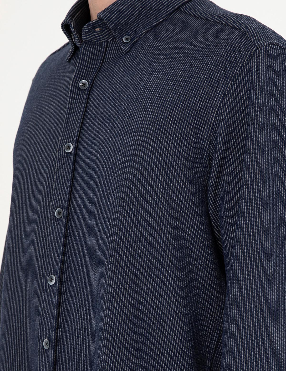 Lacivert Çizgili Regular Fit Uzun Kollu Gömlek - 50293947005