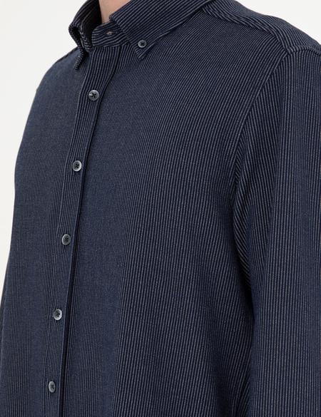 Lacivert Çizgili Regular Fit Uzun Kollu Gömlek - 50293947005