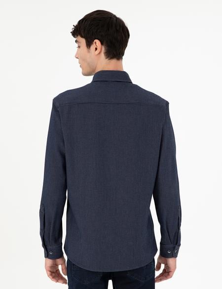 Lacivert Çizgili Regular Fit Uzun Kollu Gömlek - 50293947005