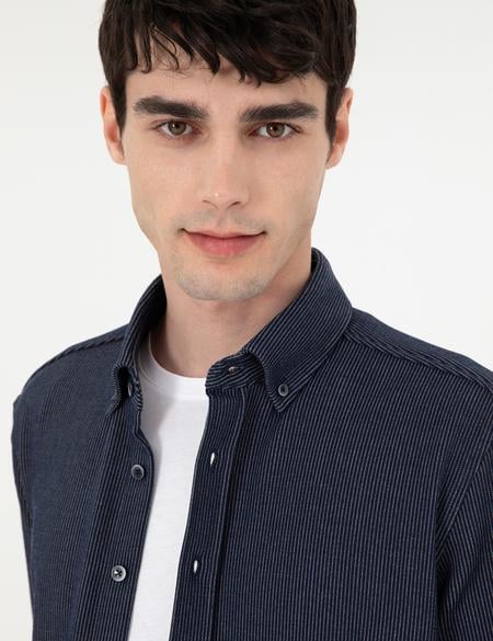 Lacivert Çizgili Regular Fit Uzun Kollu Gömlek - 50293947005