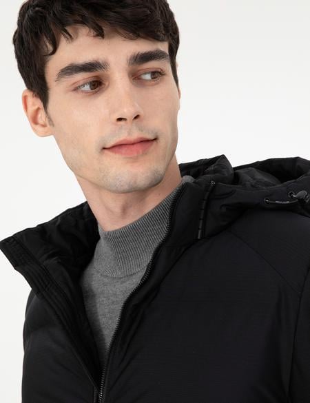 Siyah Kapüşonlu Basic Şişme Mont - 50292680035