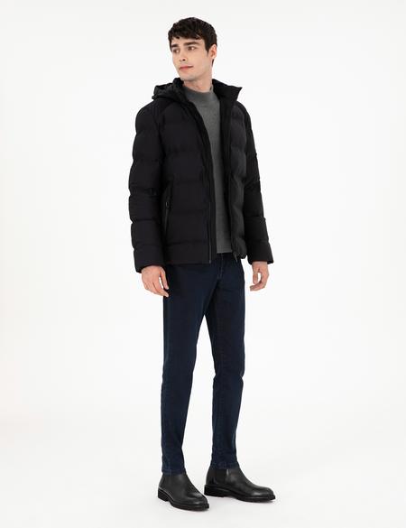 Siyah Kapüşonlu Basic Şişme Mont - 50292680035