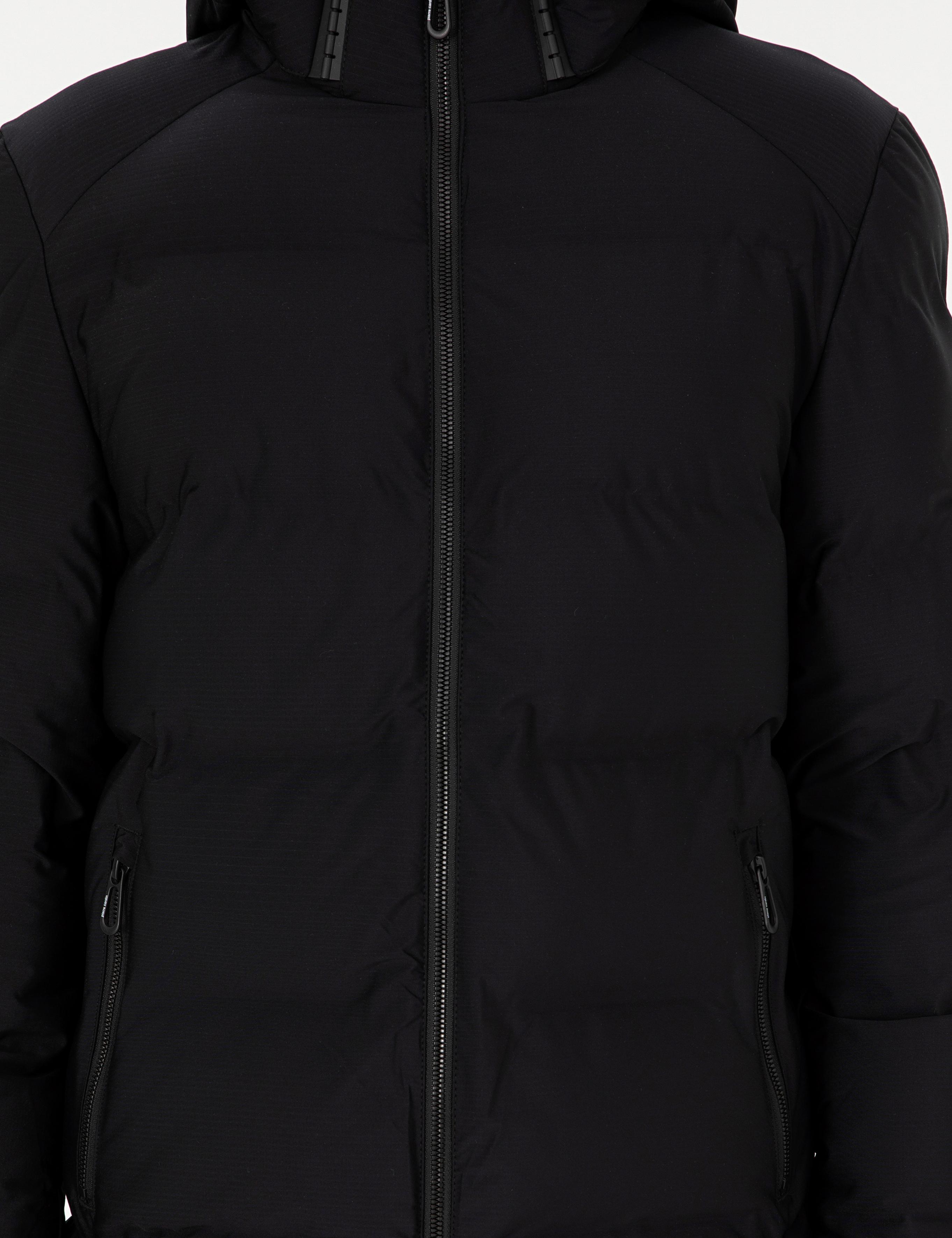 Siyah Kapüşonlu Basic Şişme Mont