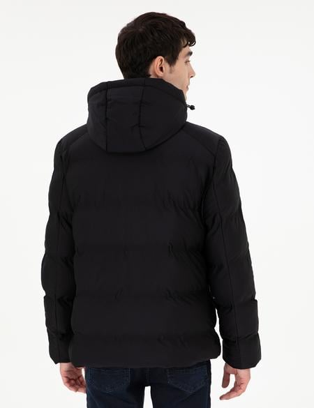 Siyah Kapüşonlu Basic Şişme Mont - 50292680035
