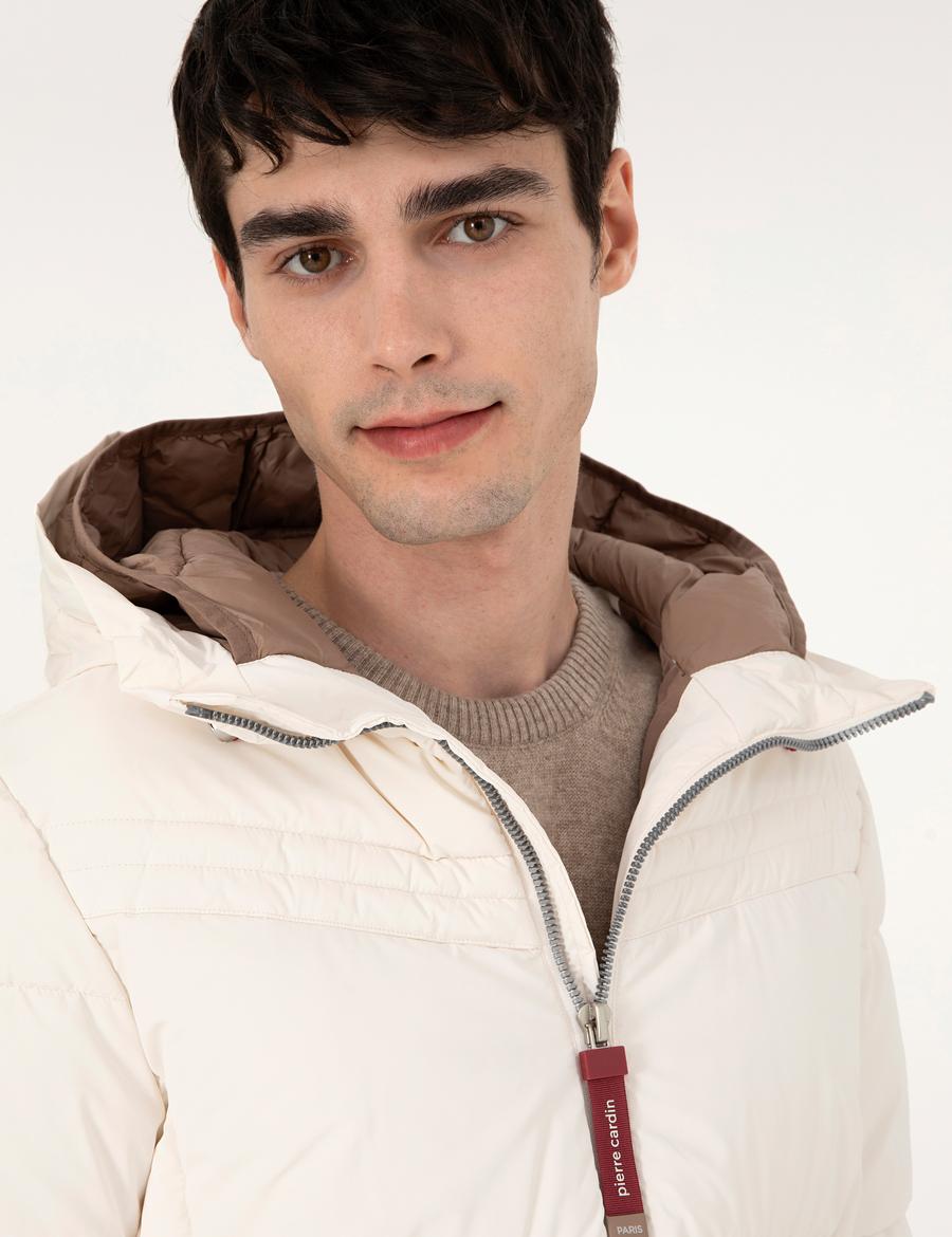 Ekru Kapüşonlu Dolgulu Mont