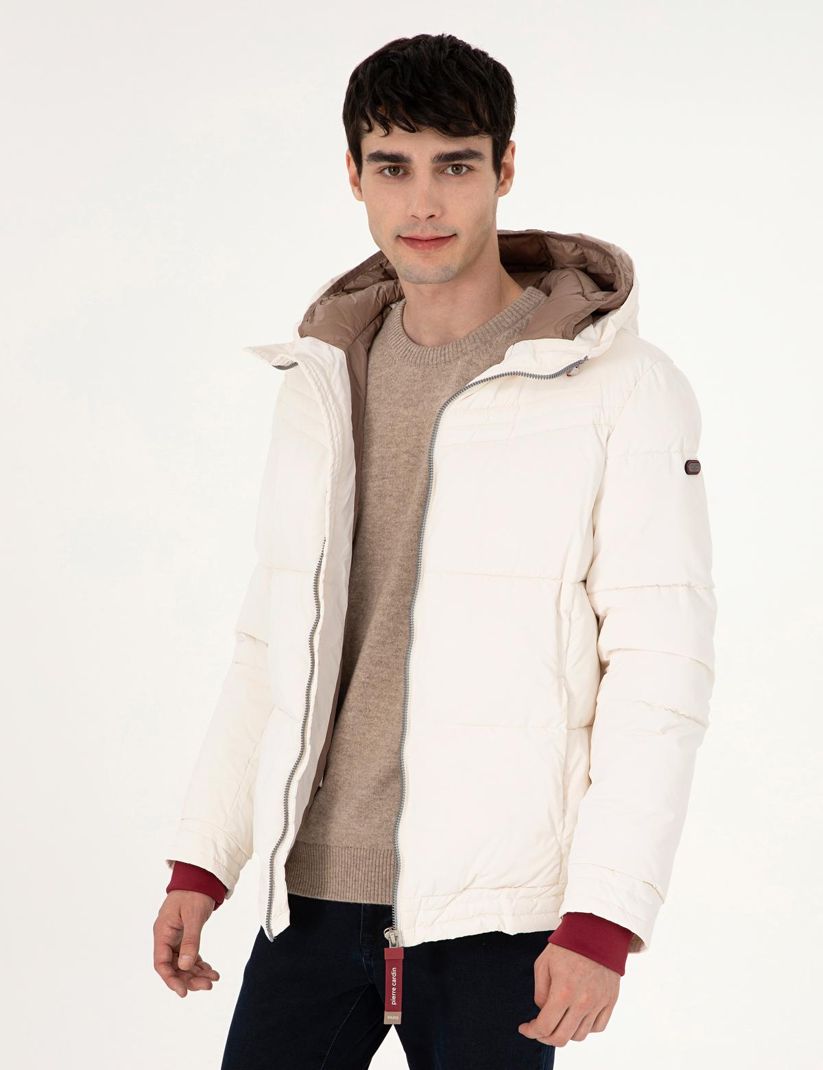 Ekru Kapüşonlu Dolgulu Mont