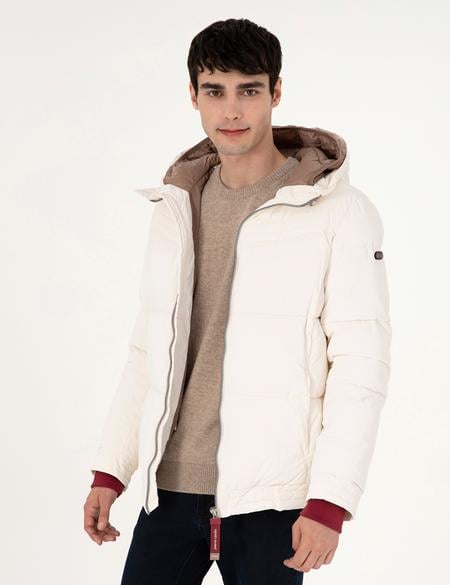 Ekru Kapüşonlu Dolgulu Mont - 50292905004
