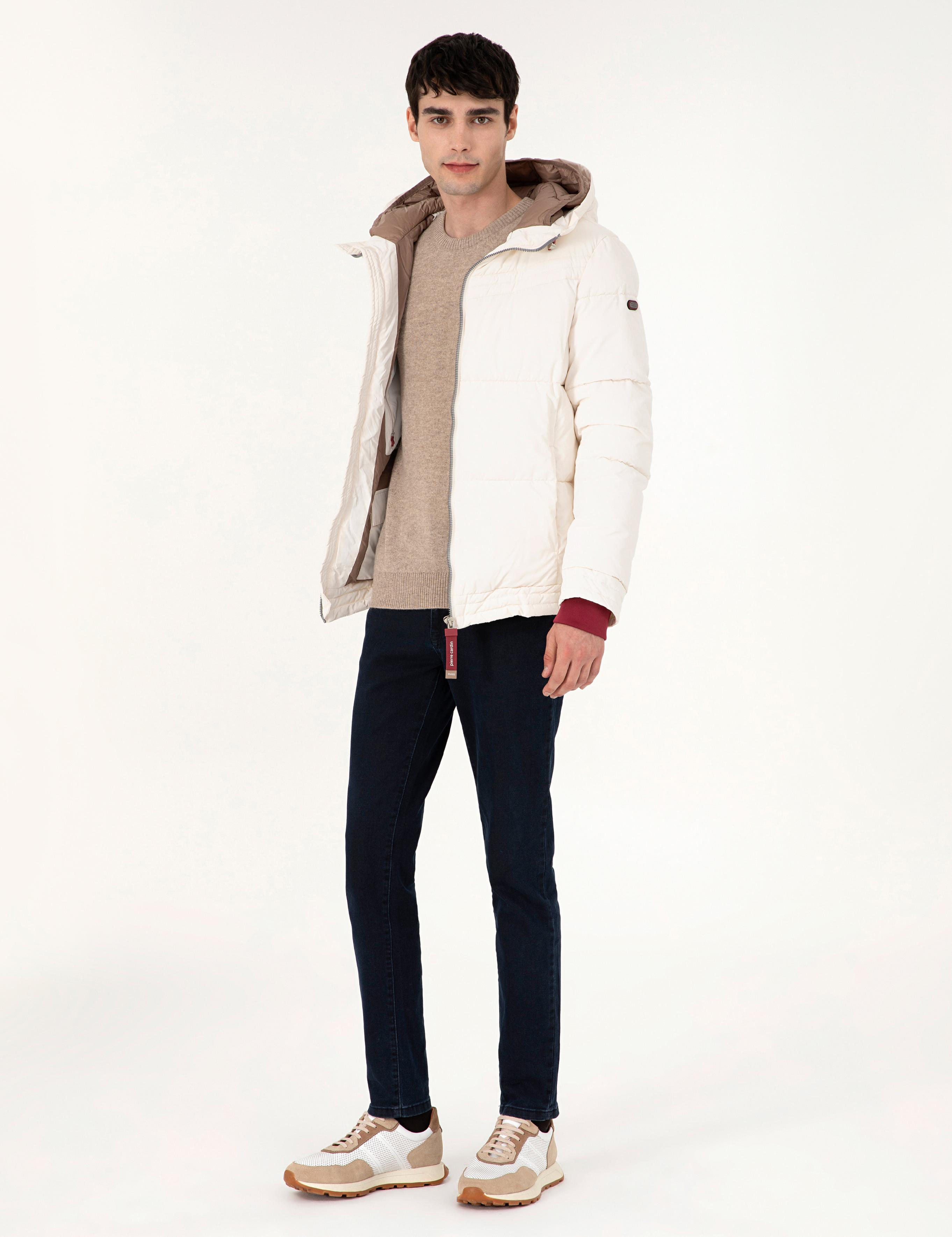 Ekru Kapüşonlu Dolgulu Mont