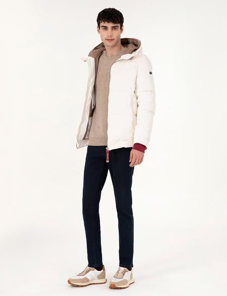 Ekru Kapüşonlu Dolgulu Mont - 50292905004