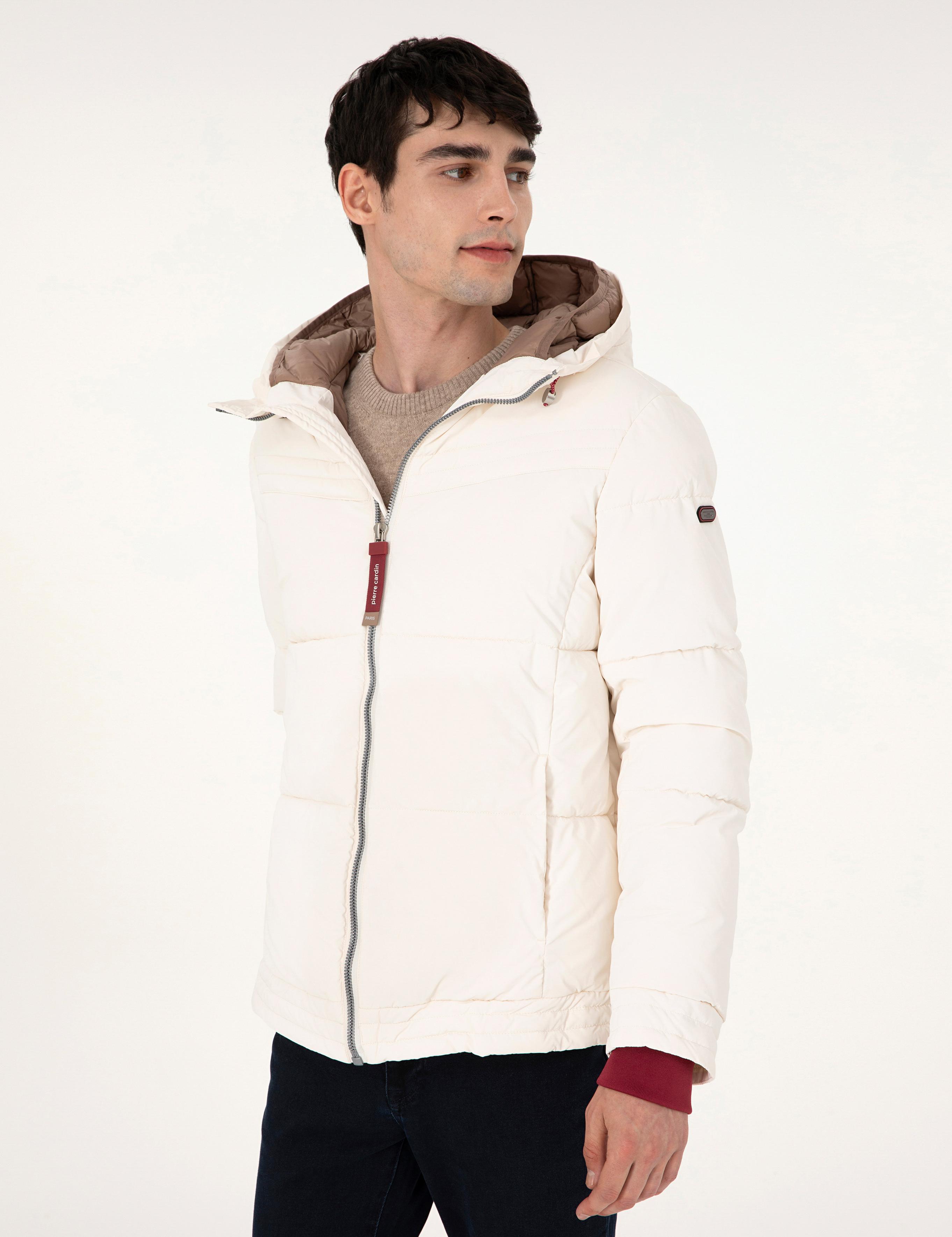 Ekru Kapüşonlu Dolgulu Mont