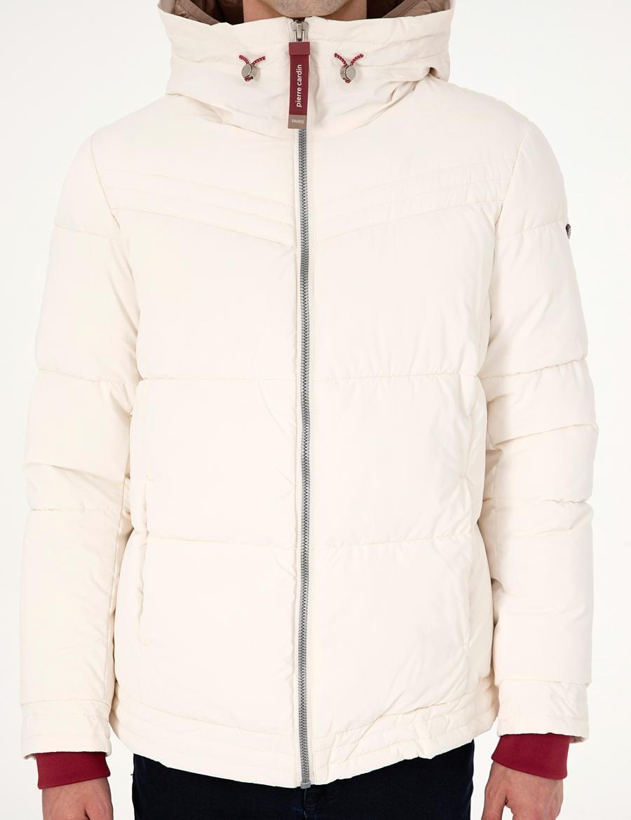 Ekru Kapüşonlu Dolgulu Mont