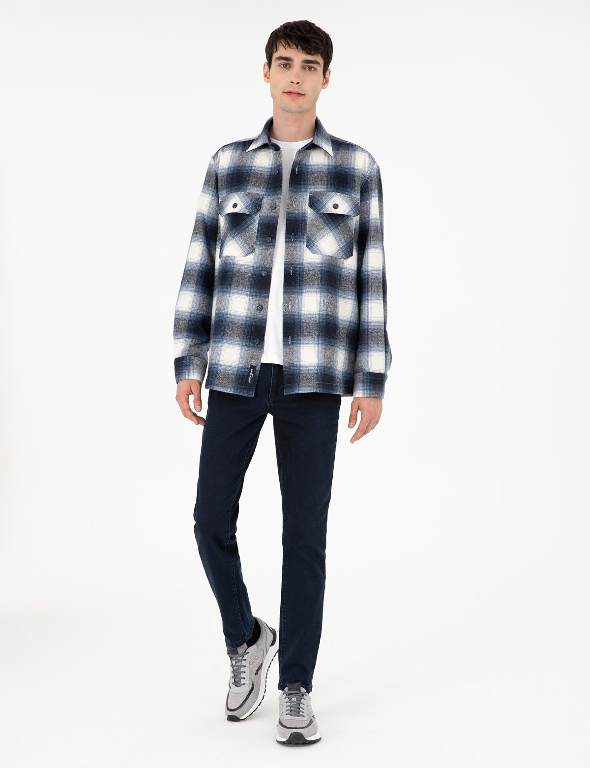 Lacivert Oduncu Çift Cepli Oversize Gömlek Ceket - 50292338001