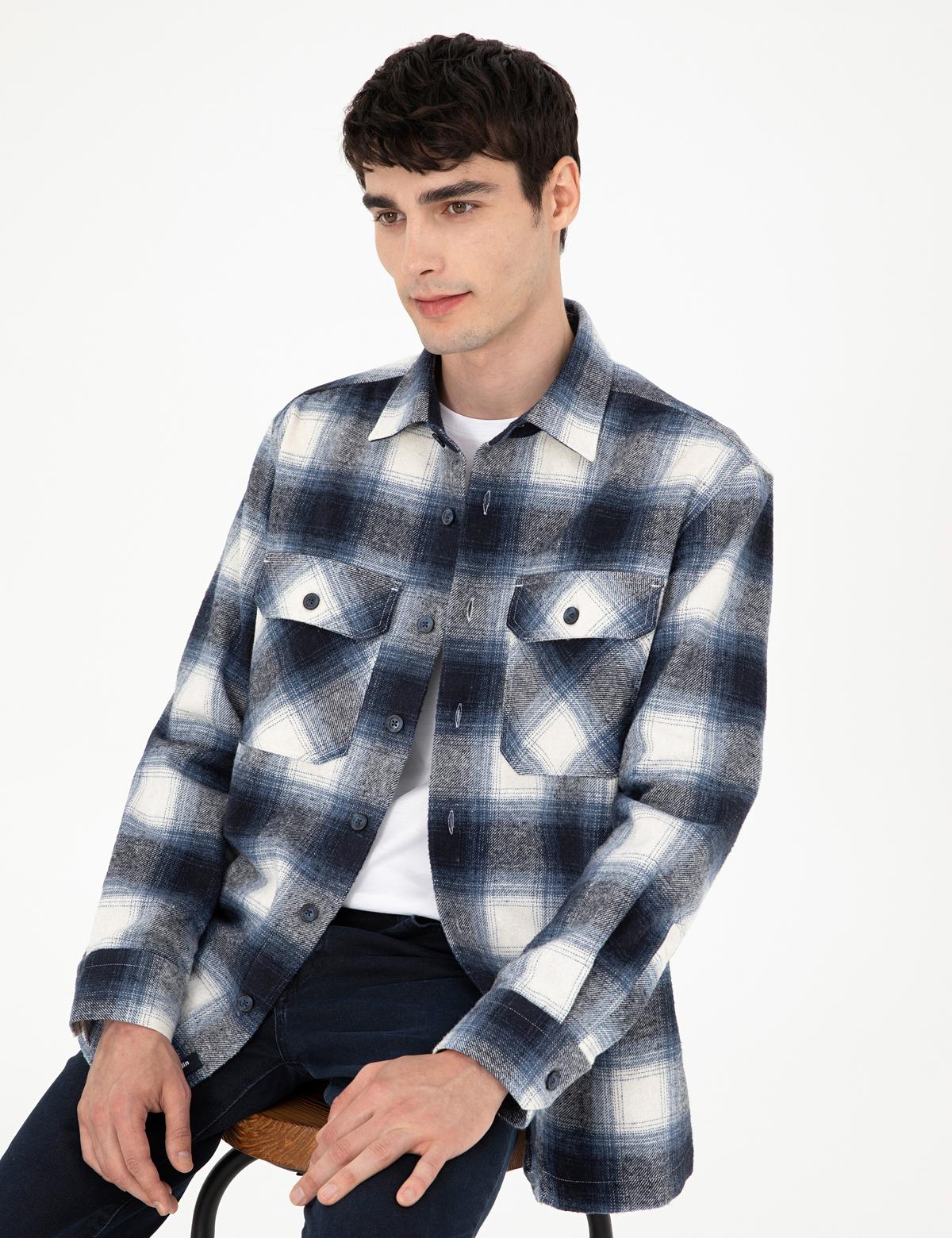 Lacivert Oduncu Çift Cepli Oversize Gömlek Ceket - 50292338001