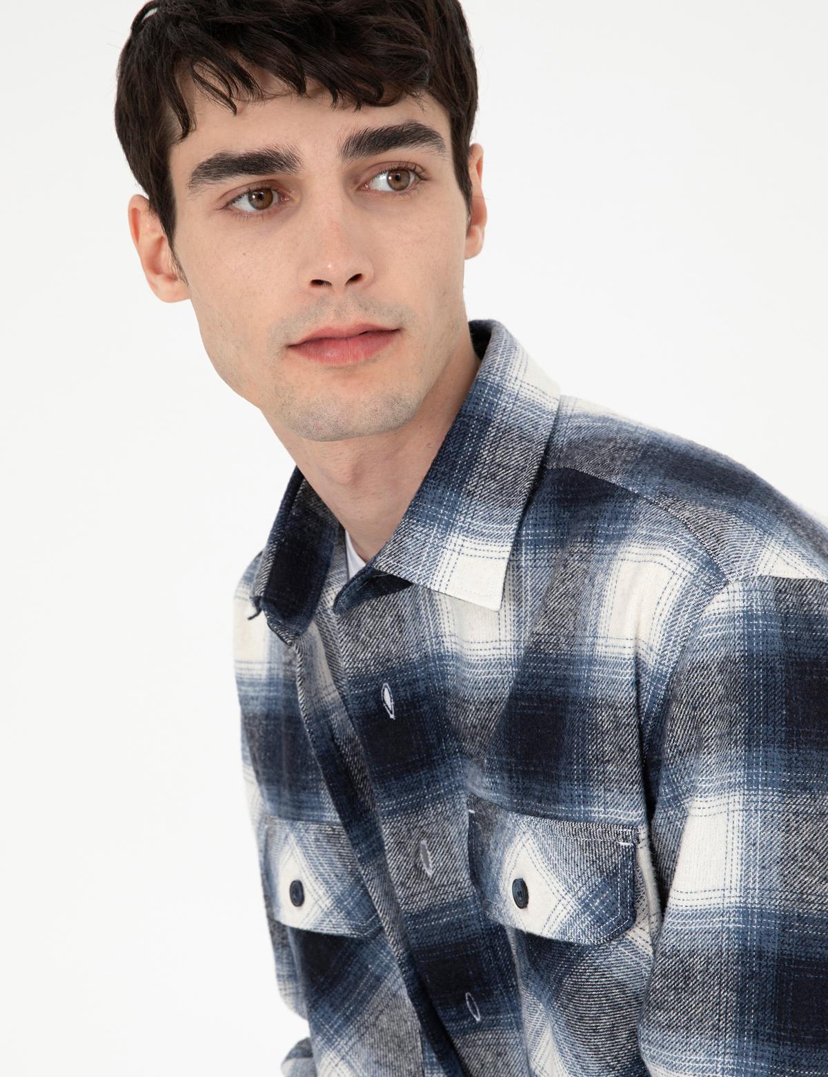 Lacivert Oduncu Çift Cepli Oversize Gömlek Ceket - 50292338001