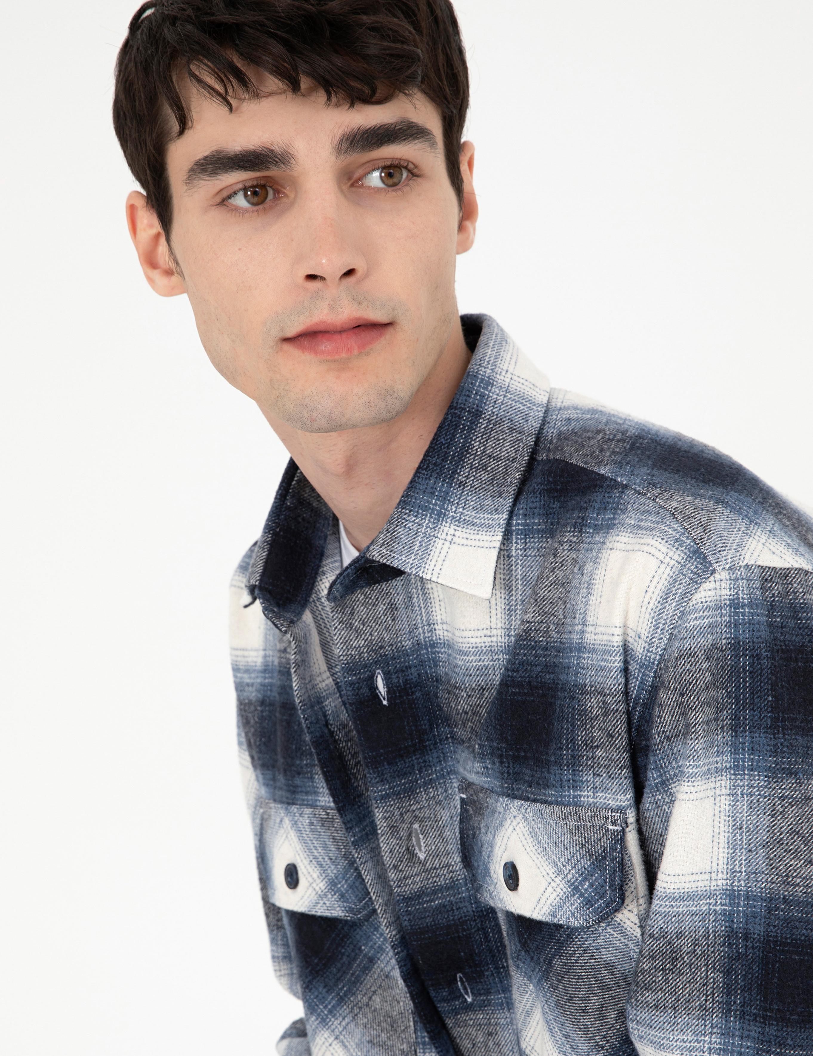 Lacivert Oduncu Çift Cepli Oversize Gömlek Ceket