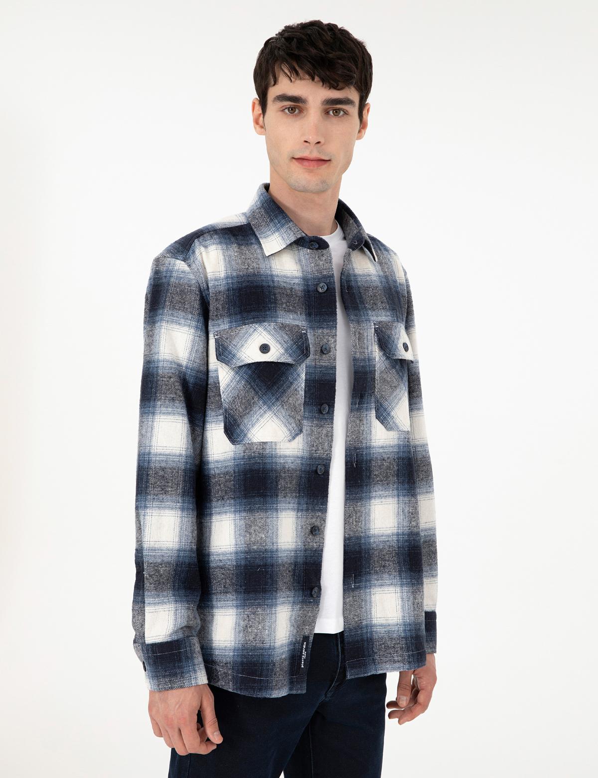 Lacivert Oduncu Çift Cepli Oversize Gömlek Ceket - 50292338001