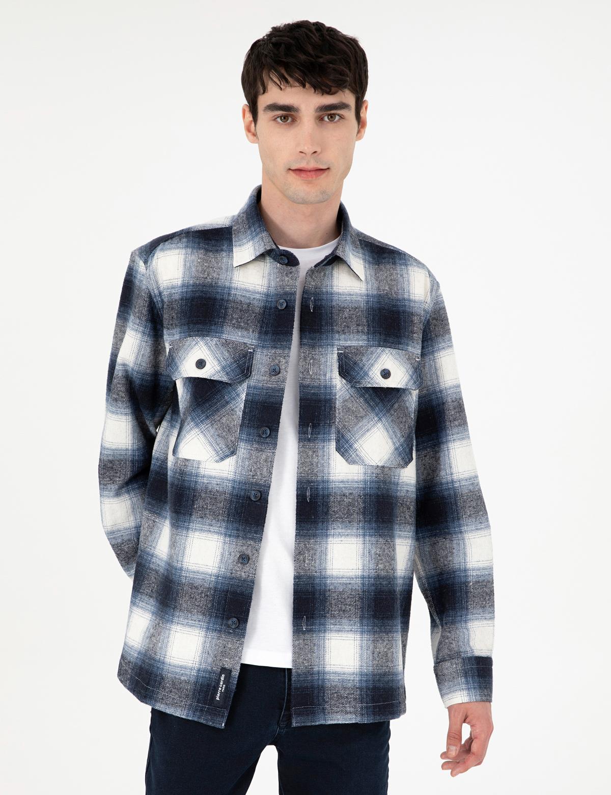 Lacivert Oduncu Çift Cepli Oversize Gömlek Ceket