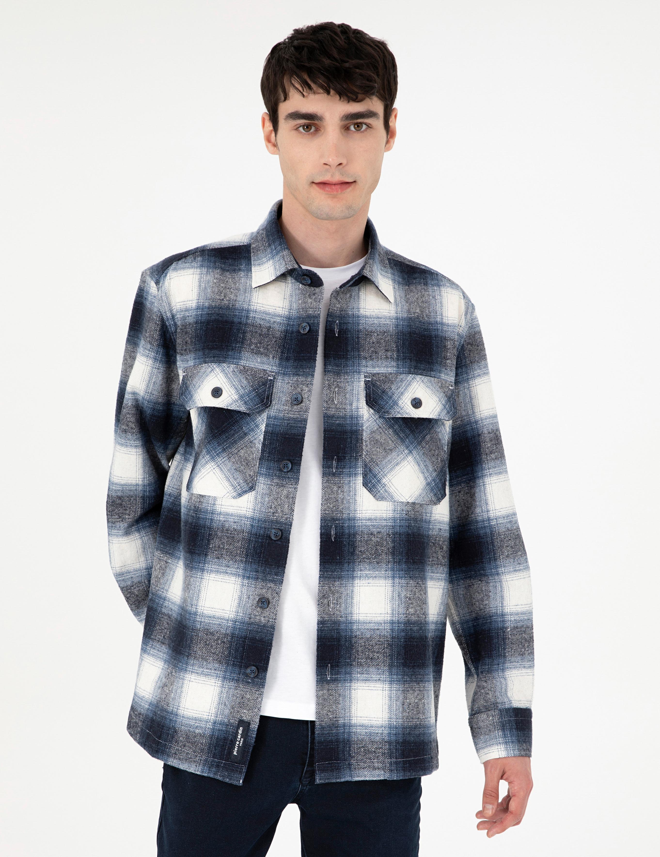 Lacivert Oduncu Çift Cepli Oversize Gömlek Ceket