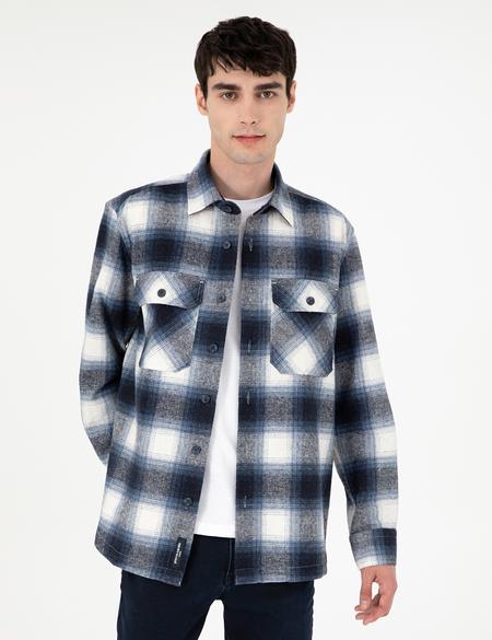 Lacivert Oduncu Çift Cepli Oversize Gömlek Ceket - 50292338001