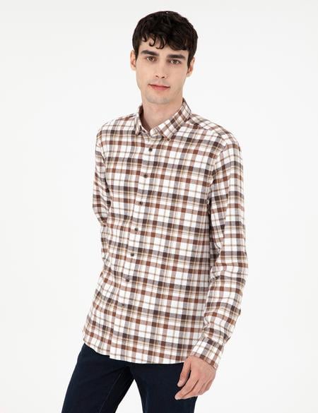 Kahverengi Regular Fit Kareli Uzun Kollu Gömlek - 50292882001