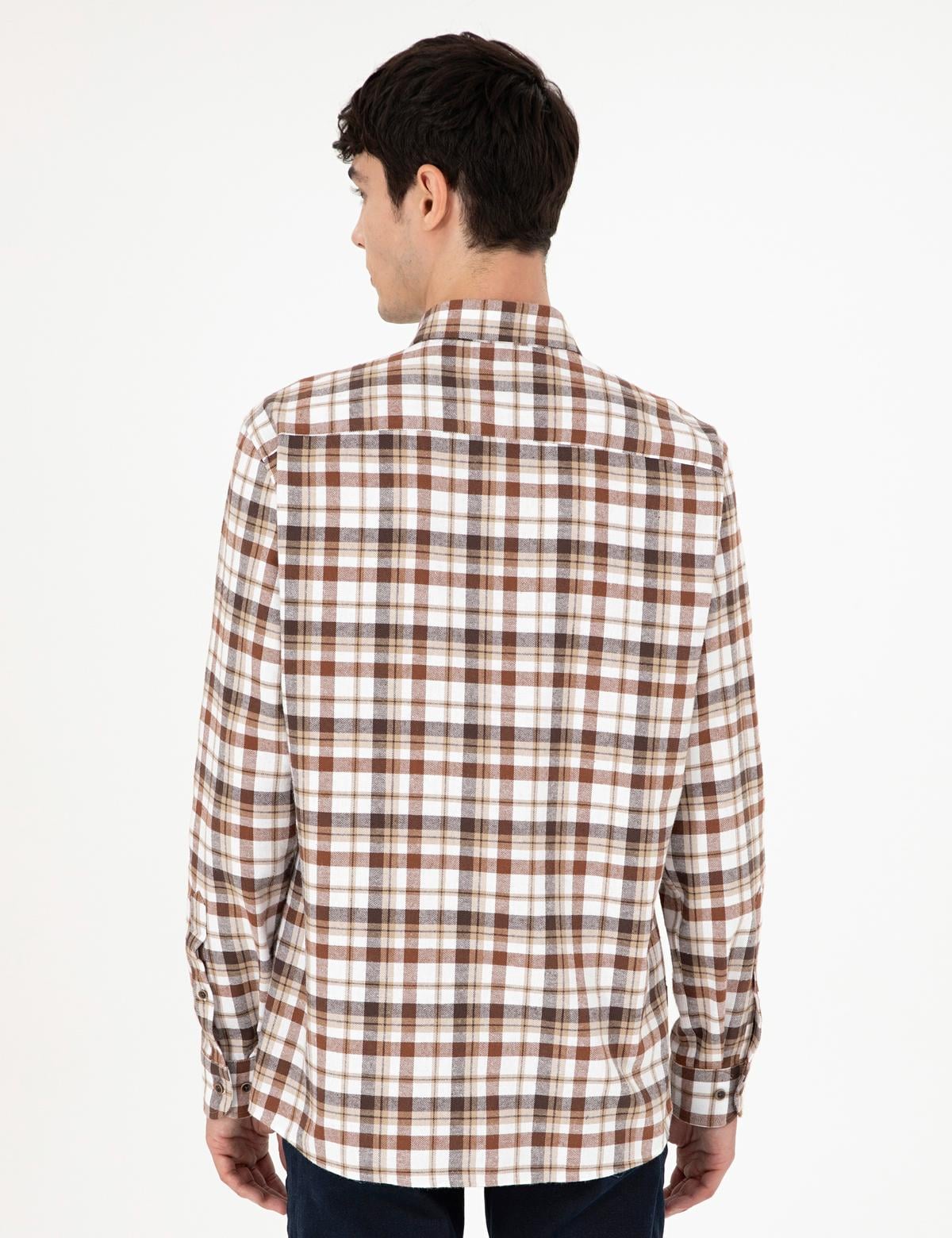 Kahverengi Regular Fit Kareli Uzun Kollu Gömlek - 50292882001