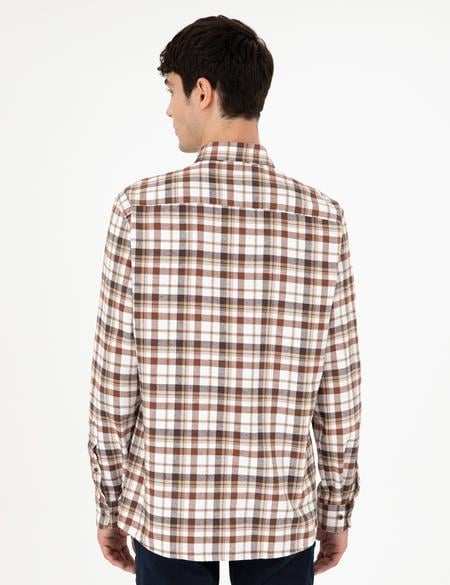 Kahverengi Regular Fit Kareli Uzun Kollu Gömlek - 50292882001