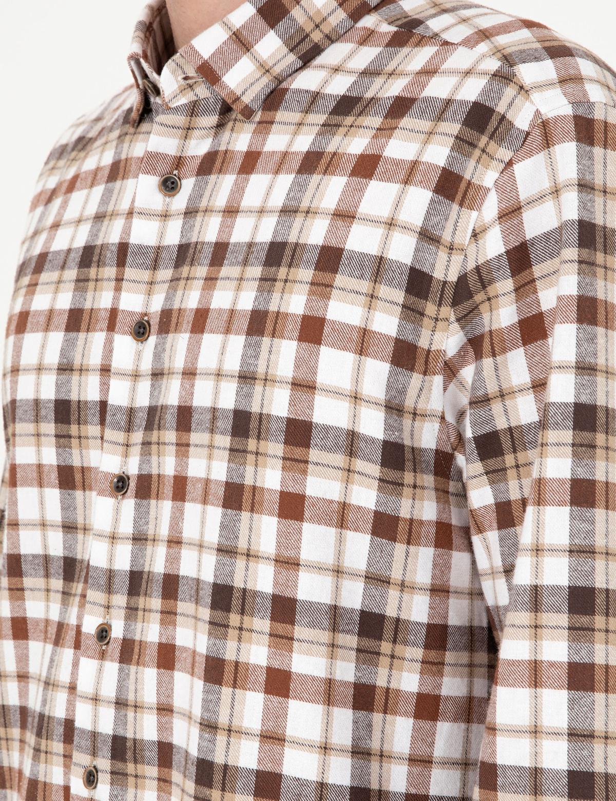 Kahverengi Regular Fit Kareli Uzun Kollu Gömlek - 50292882001