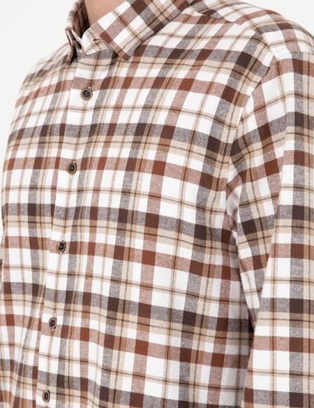 Kahverengi Regular Fit Kareli Uzun Kollu Gömlek - 50292882001