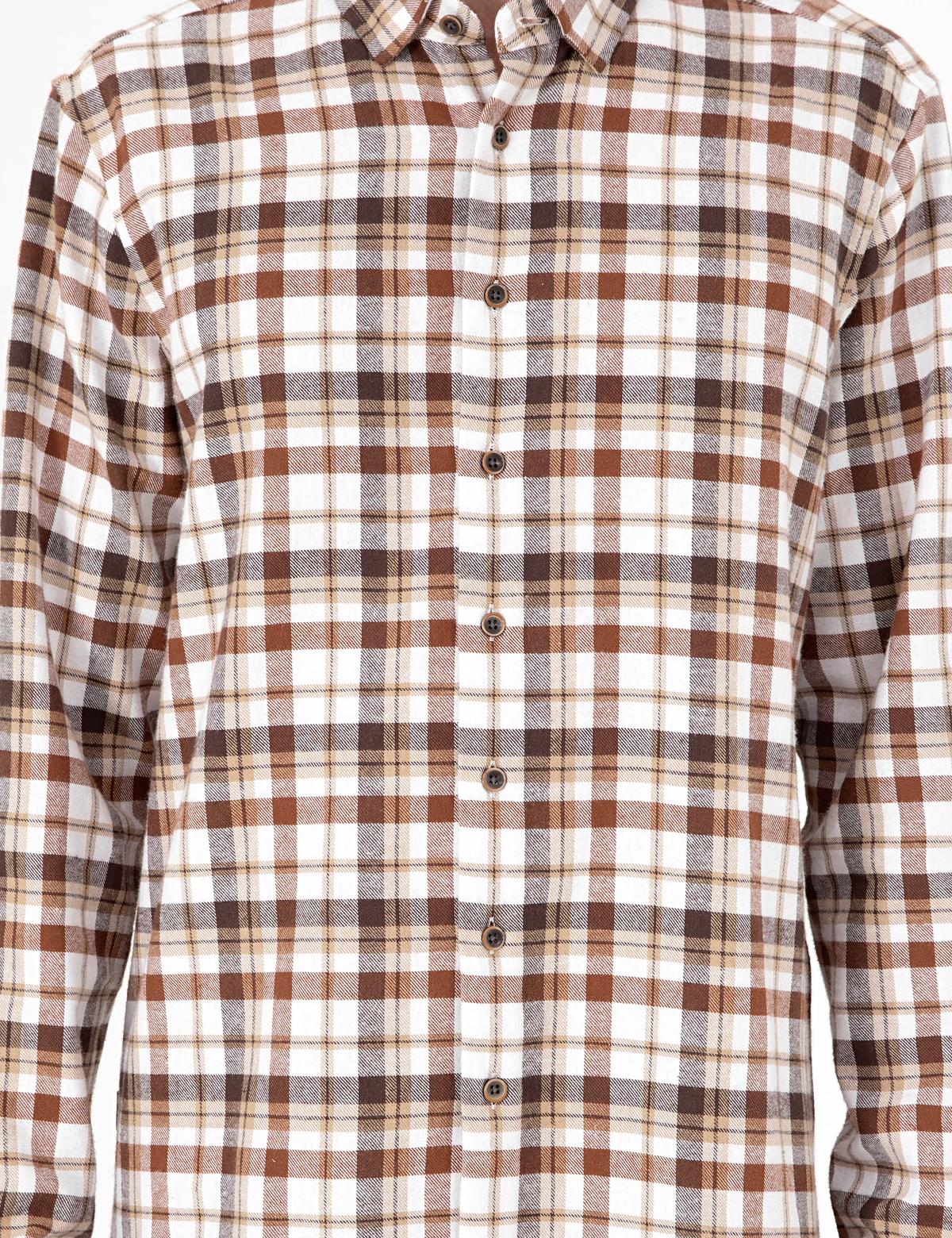 Kahverengi Regular Fit Kareli Uzun Kollu Gömlek - 50292882001