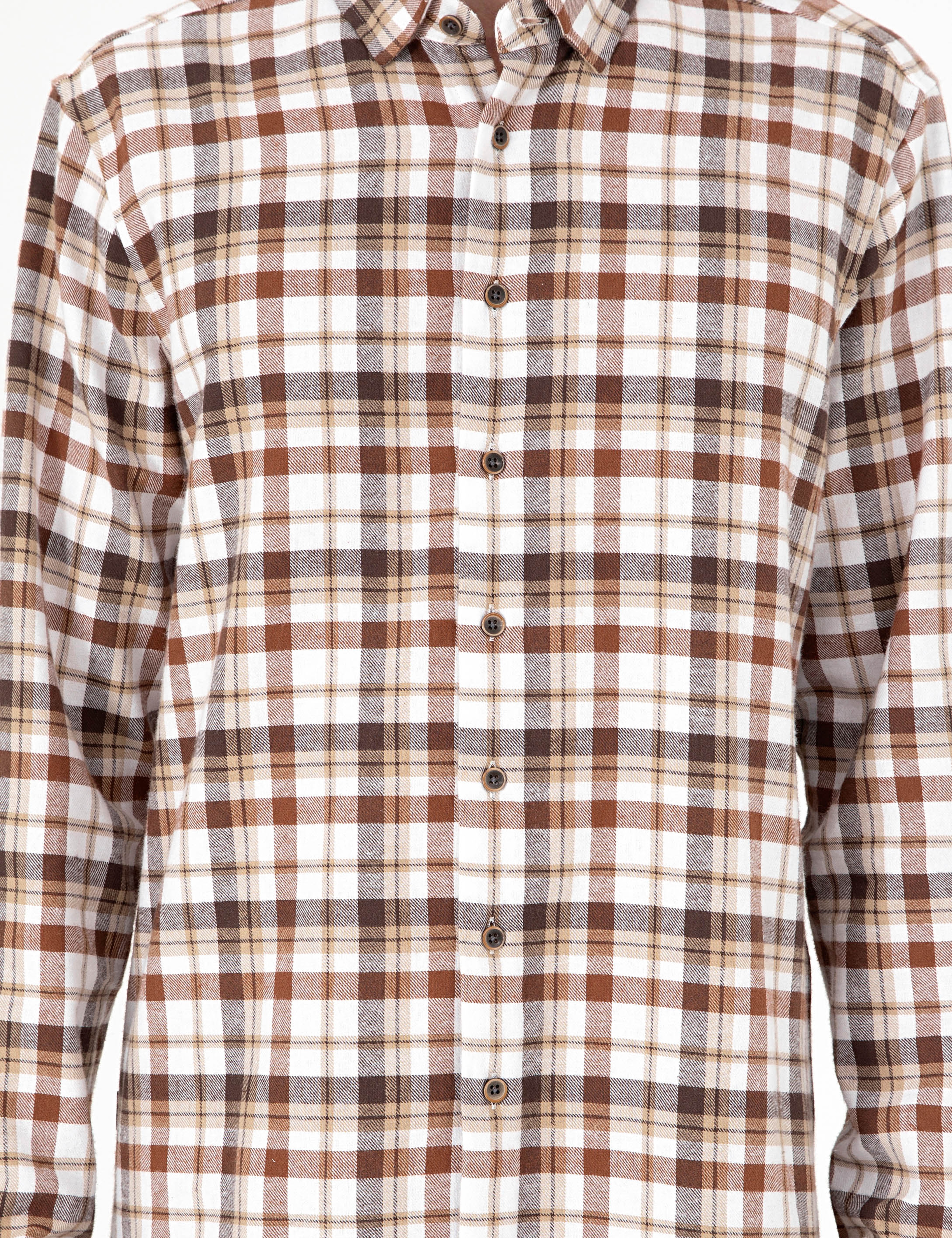 Kahverengi Regular Fit Kareli Uzun Kollu Gömlek - Image 6