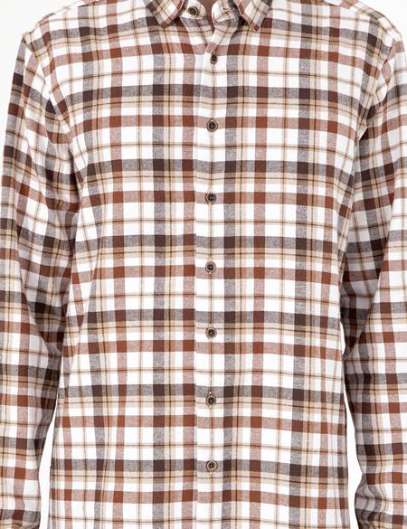 Kahverengi Regular Fit Kareli Uzun Kollu Gömlek - 50292882001