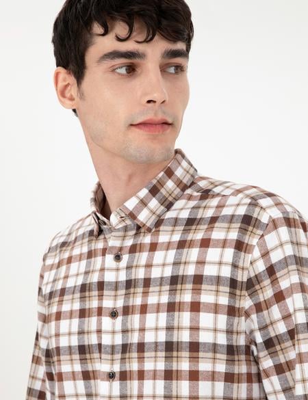 Kahverengi Regular Fit Kareli Uzun Kollu Gömlek - 50292882001