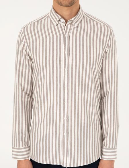 Kahverengi Regular Fit Çizgili Uzun Kollu Gömlek - 50295253052