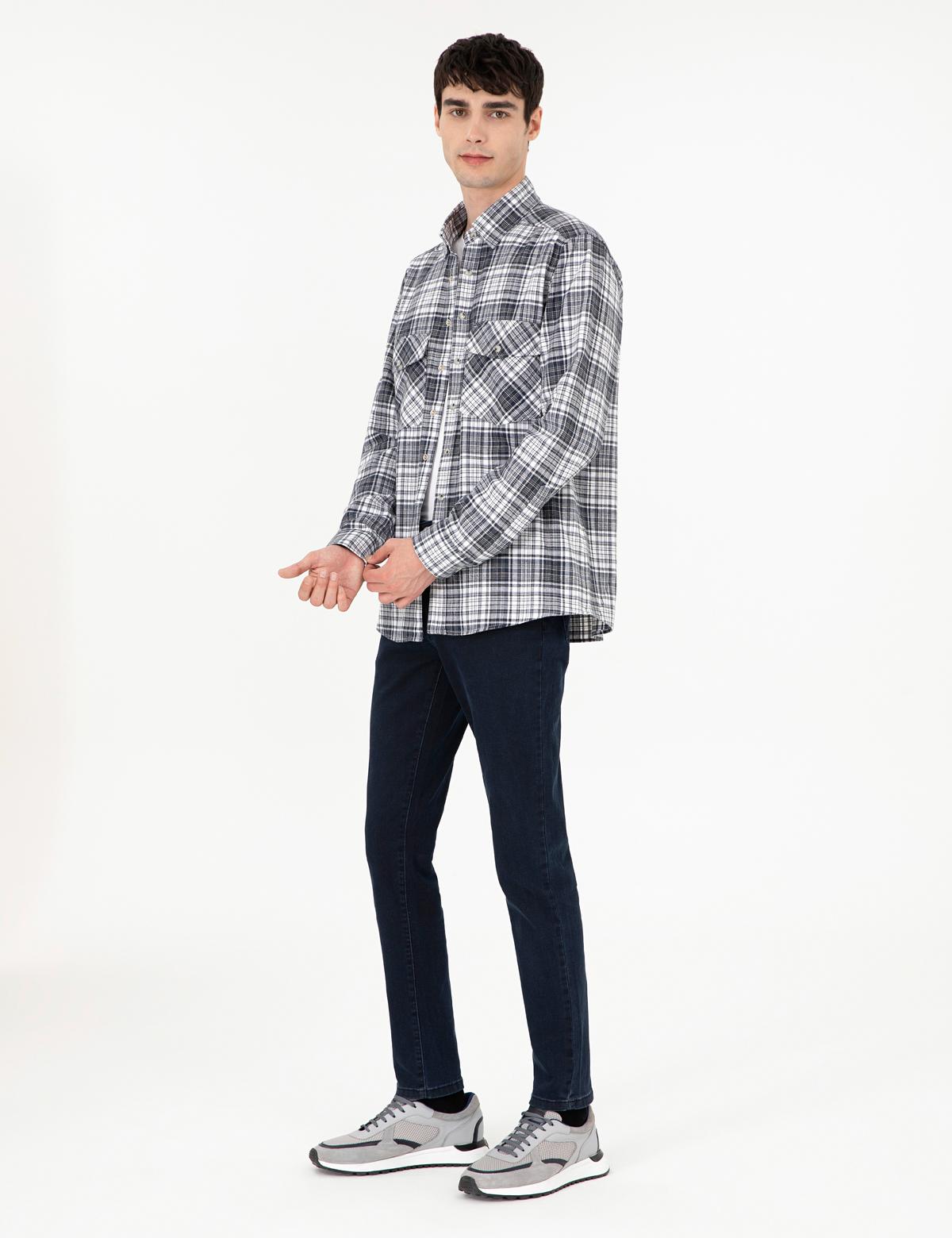 Lacivert Klasik Yaka Çift Cepli Regular Fit Gömlek Ceket - 50292345002