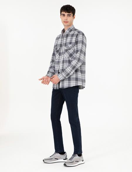 Lacivert Klasik Yaka Çift Cepli Regular Fit Gömlek Ceket - 50292345002