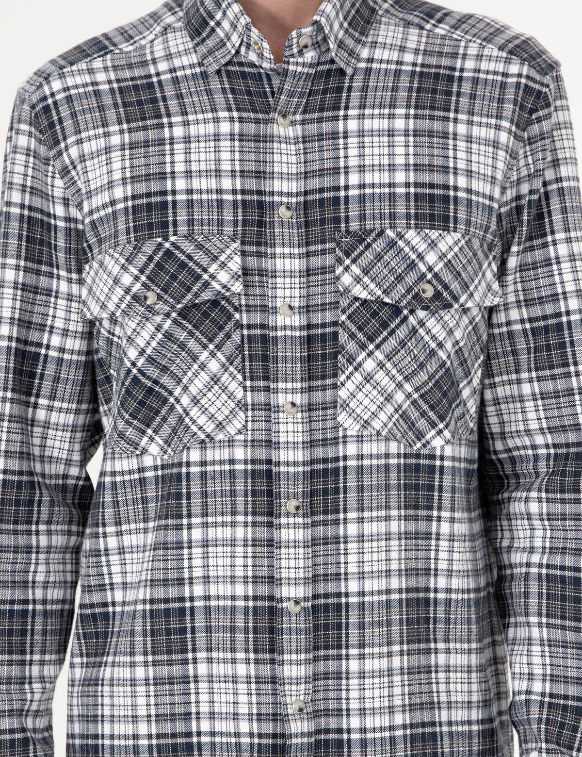 Lacivert Klasik Yaka Çift Cepli Regular Fit Gömlek Ceket - 50292345002