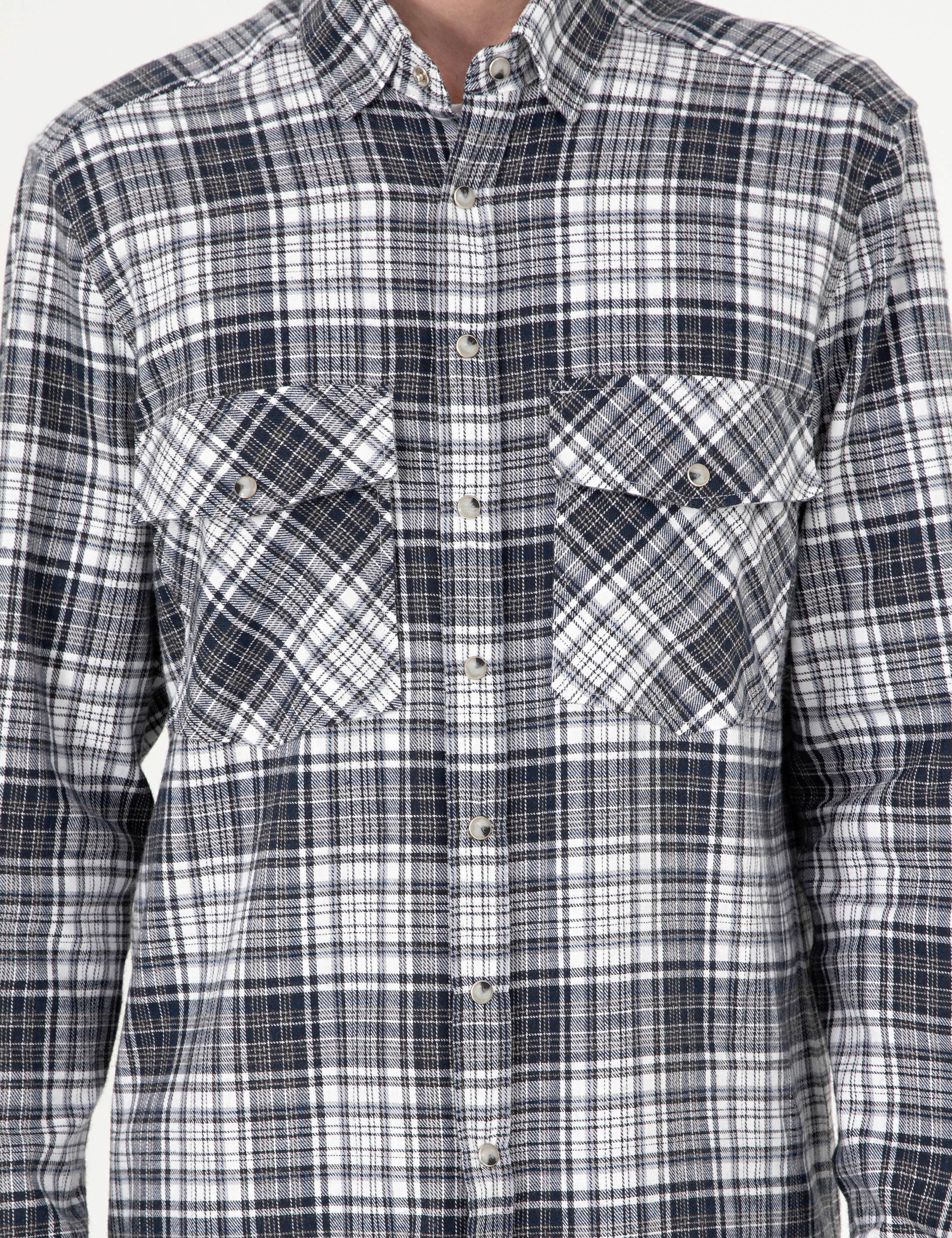 Lacivert Klasik Yaka Çift Cepli Regular Fit Gömlek Ceket