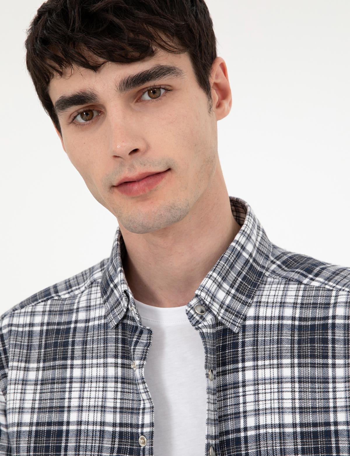 Lacivert Klasik Yaka Çift Cepli Regular Fit Gömlek Ceket - 50292345002