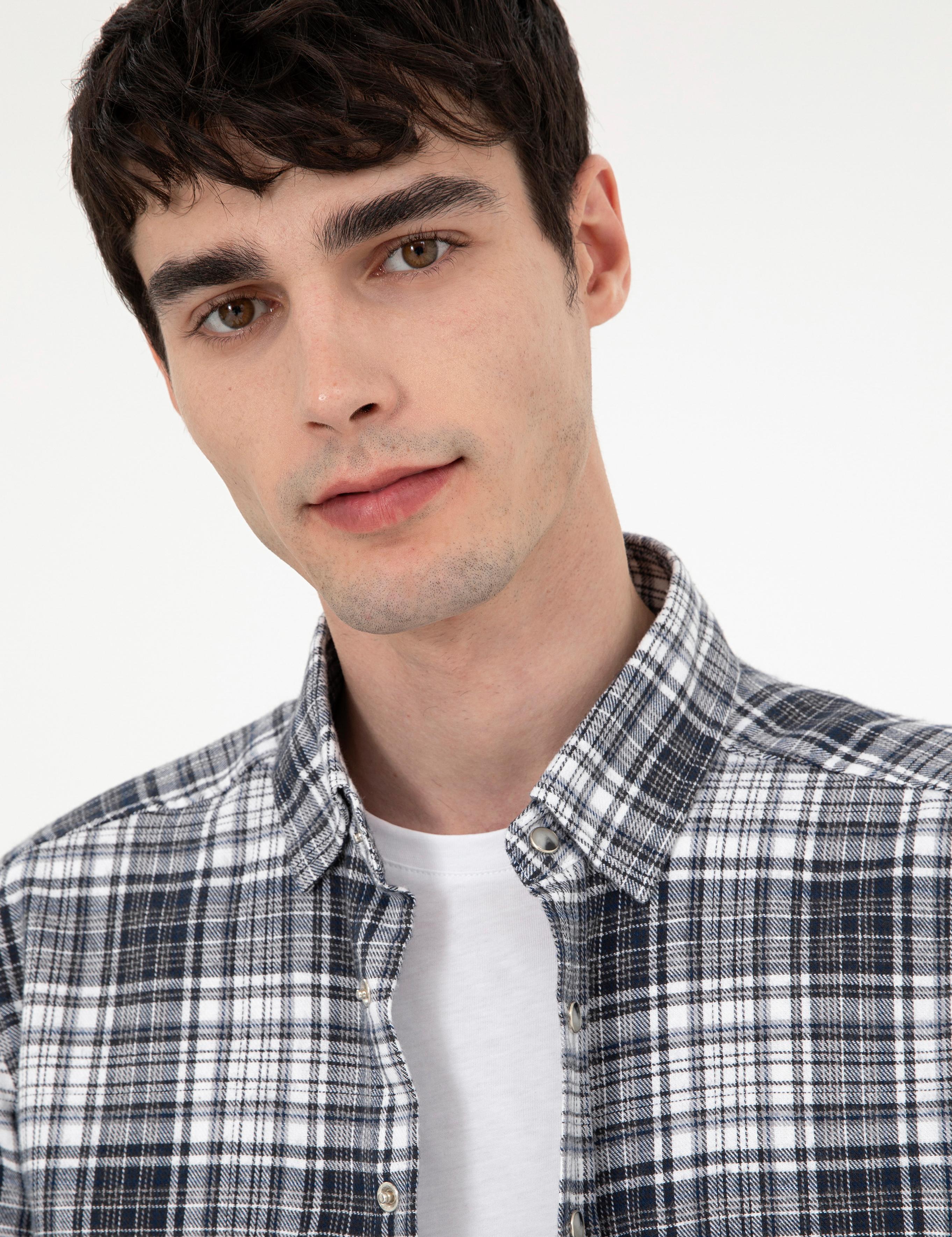 Lacivert Klasik Yaka Çift Cepli Regular Fit Gömlek Ceket