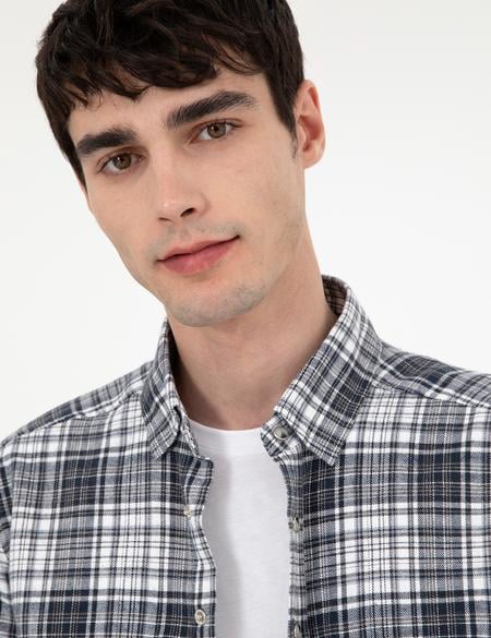 Lacivert Klasik Yaka Çift Cepli Regular Fit Gömlek Ceket - 50292345002