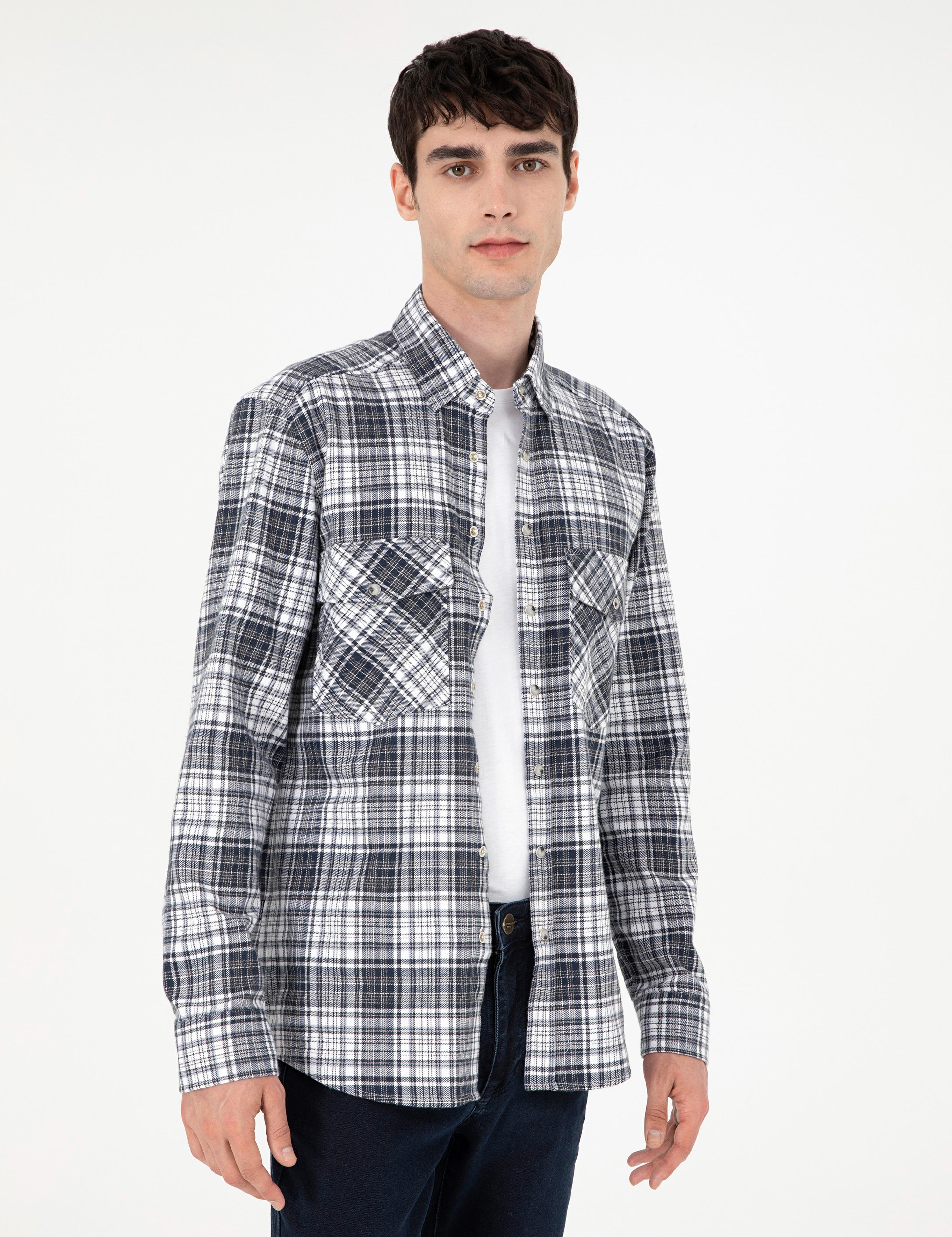 Lacivert Klasik Yaka Çift Cepli Regular Fit Gömlek Ceket