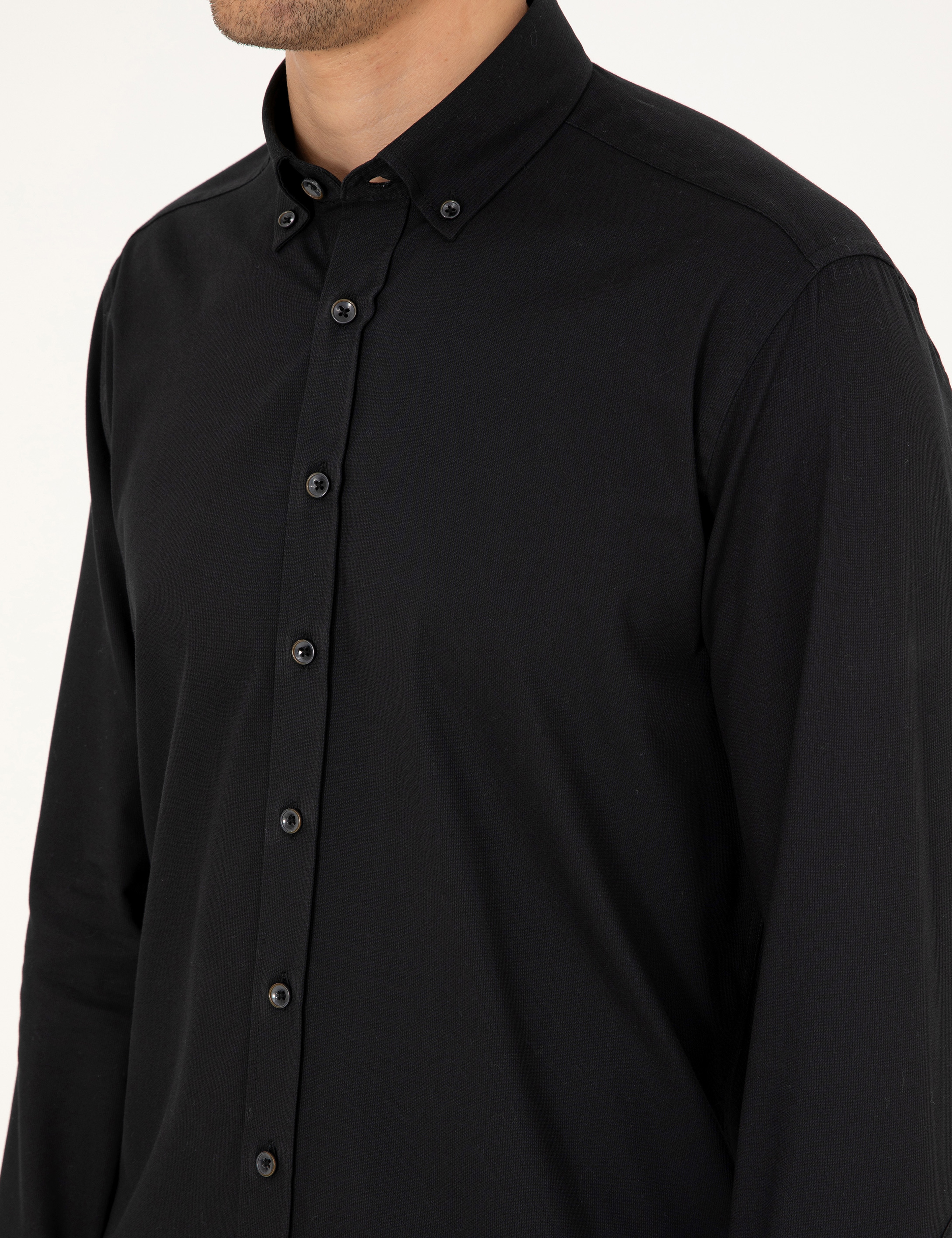 Siyah Regular Fit Uzun Kollu Gömlek - Image 7