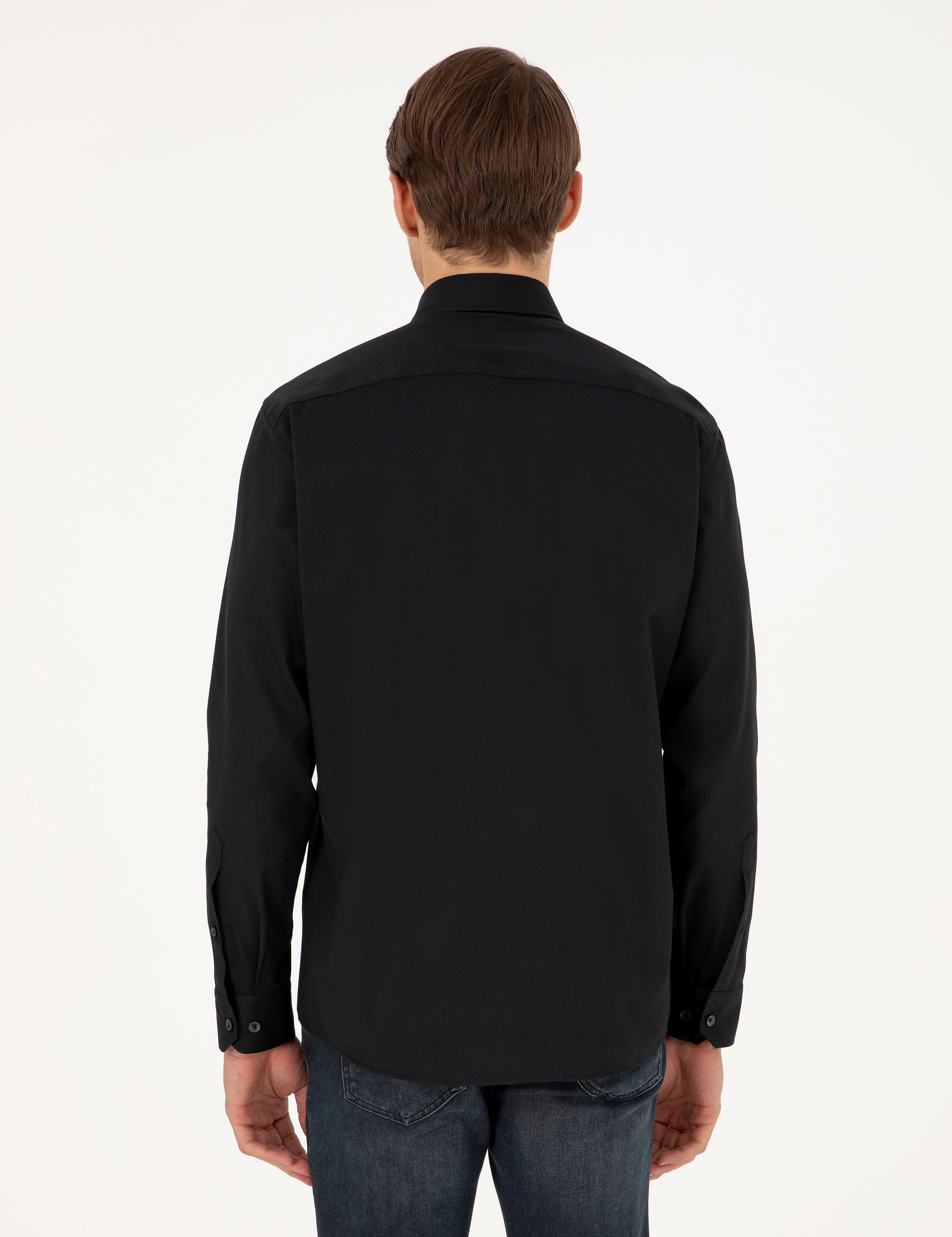 Siyah Regular Fit Uzun Kollu Gömlek - Image 5