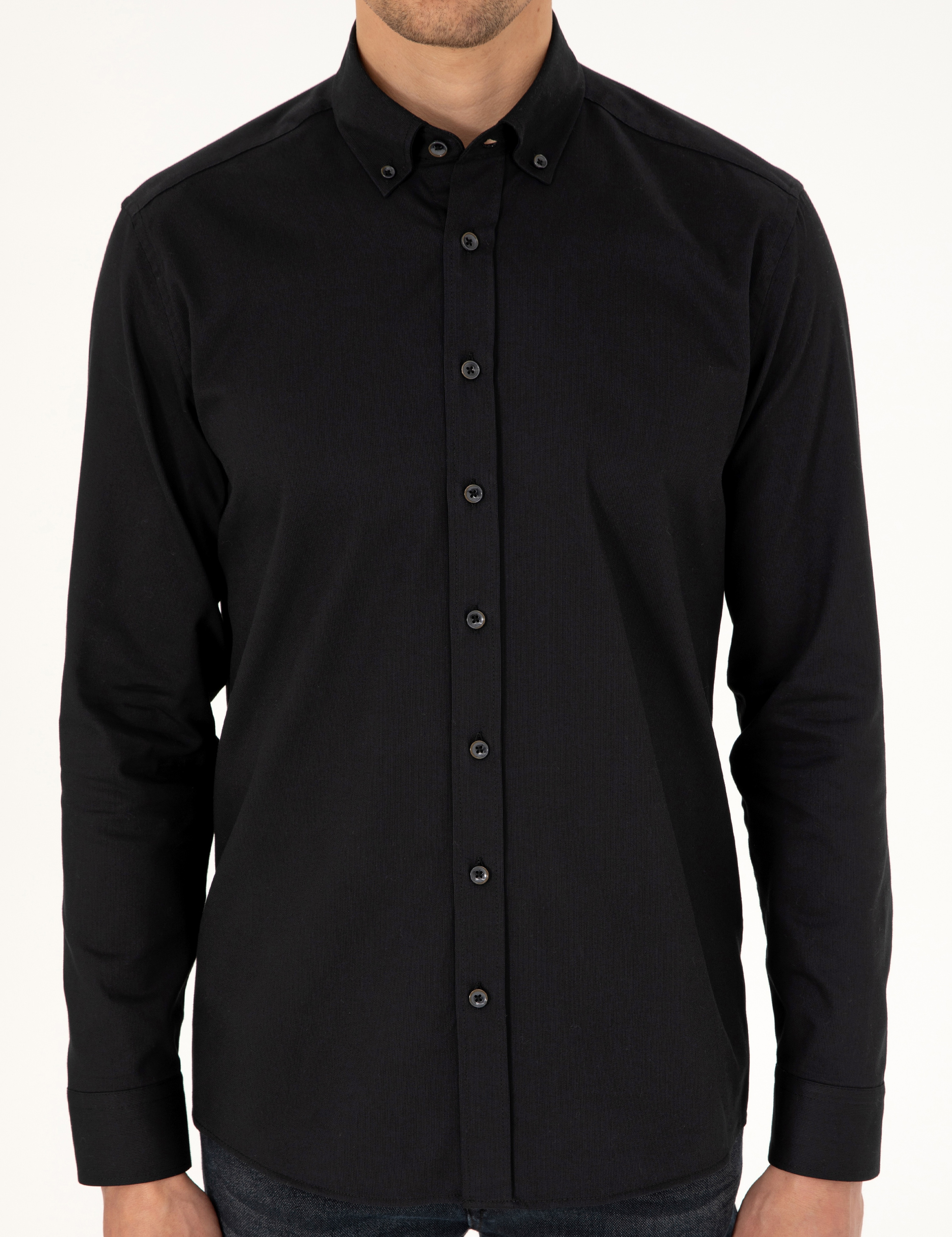 Siyah Regular Fit Uzun Kollu Gömlek - Image 6