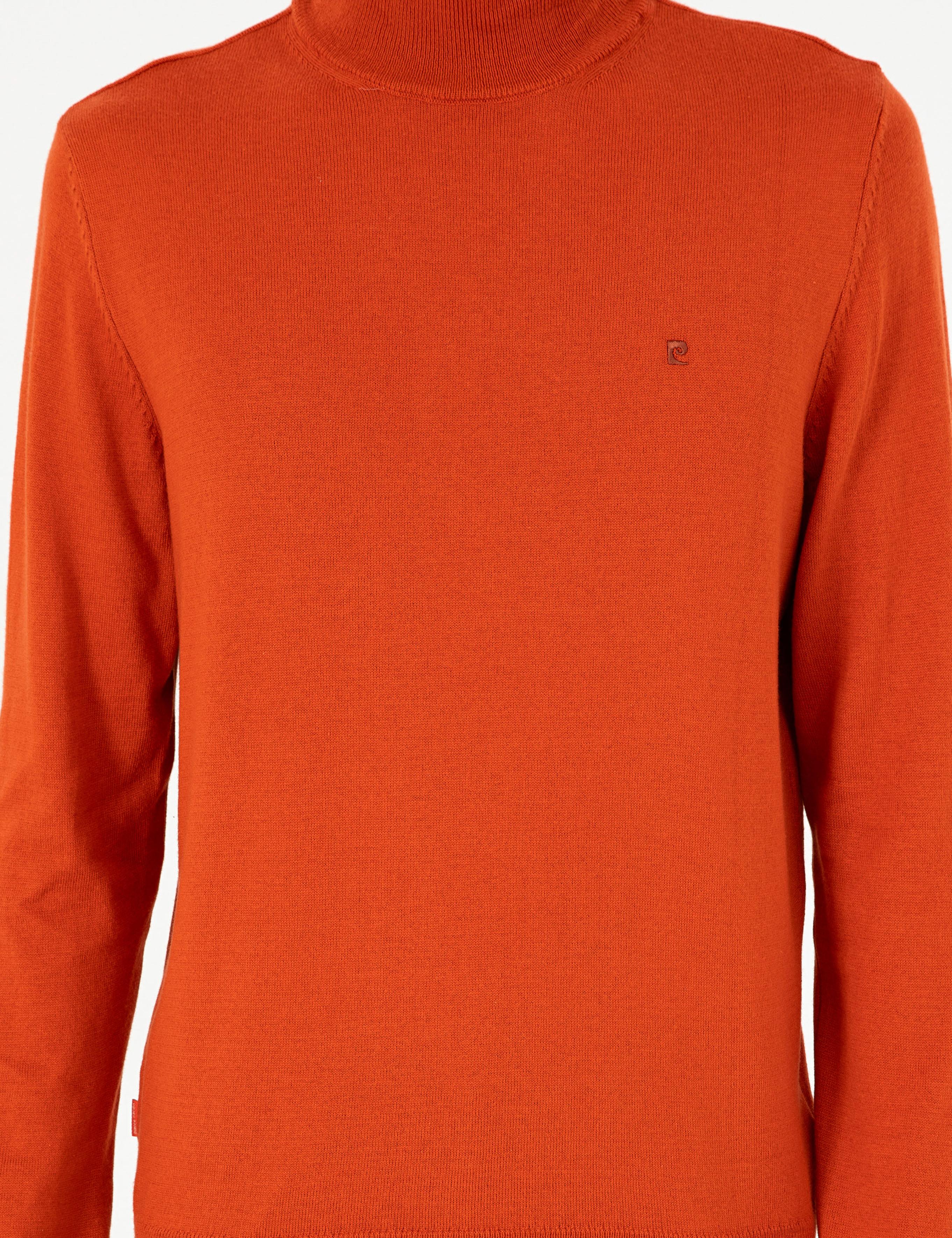 Turuncu Slim Fit Yarım Balıkçı Yaka Basic Triko Kazak