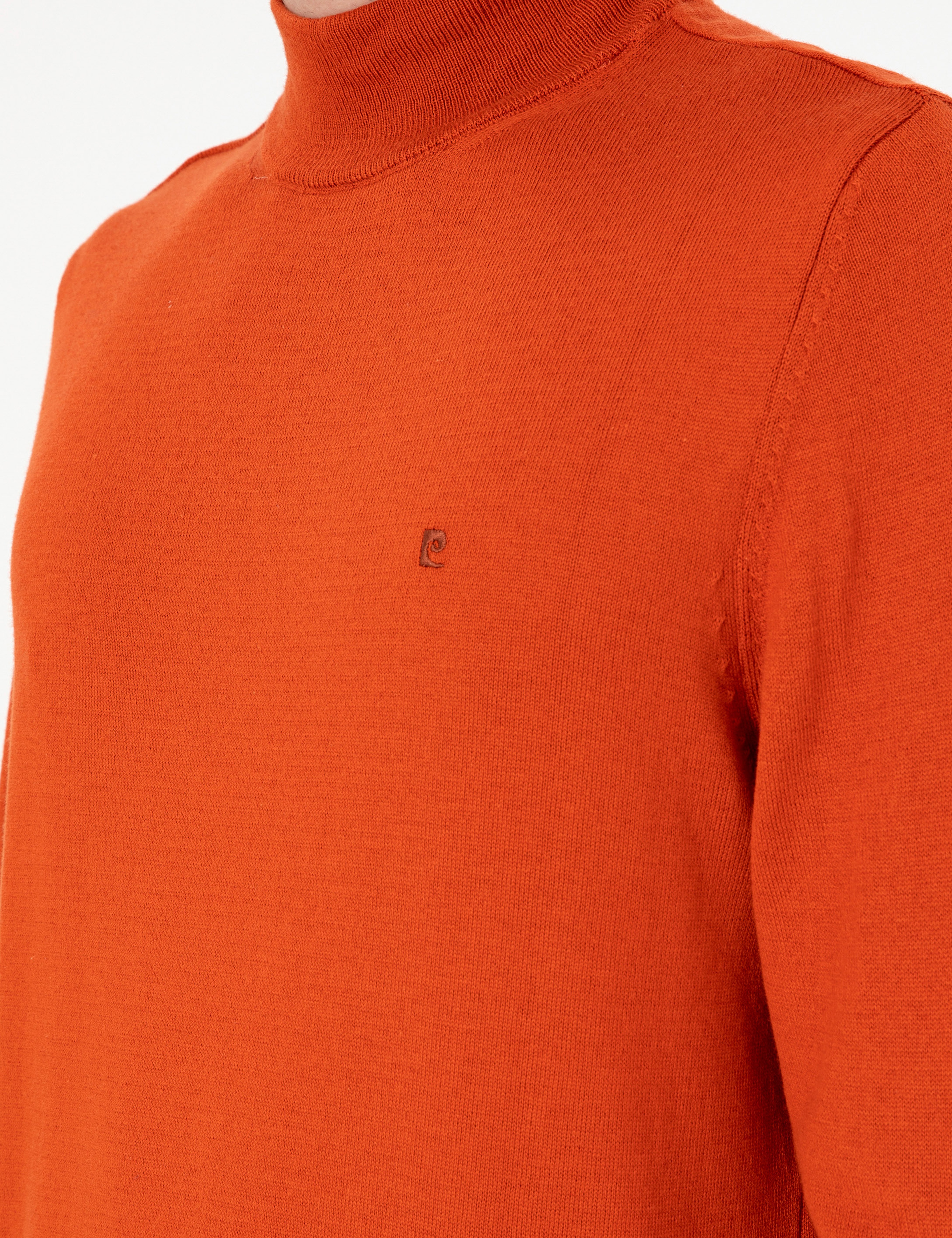 Turuncu Slim Fit Yarım Balıkçı Yaka Basic Triko Kazak